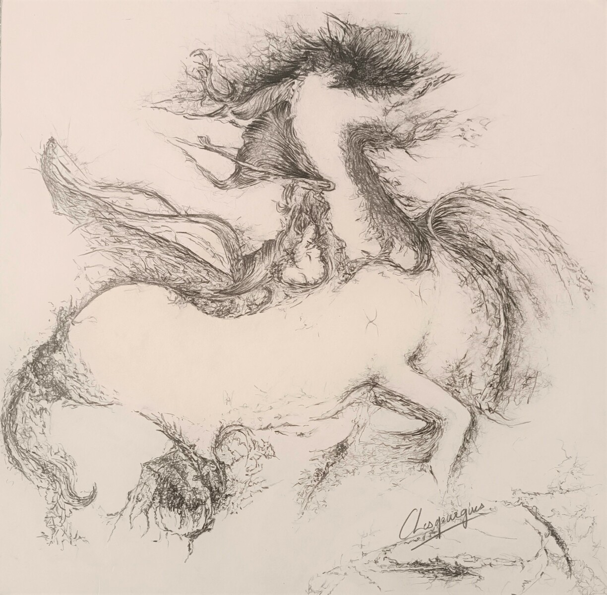 cheval ailé qui s'envole vers le ciel